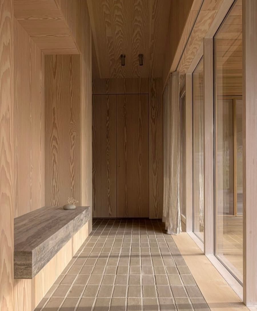 hallway compromising of wooden walls and celing hallway compromising of wooden walls and celing