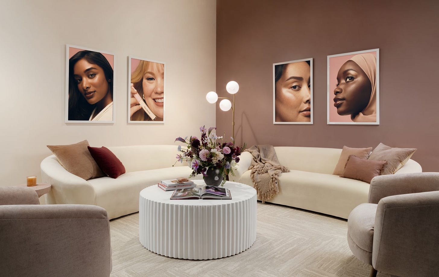 office waiting area with curved couches and artwork office waiting area with curved couches and artwork