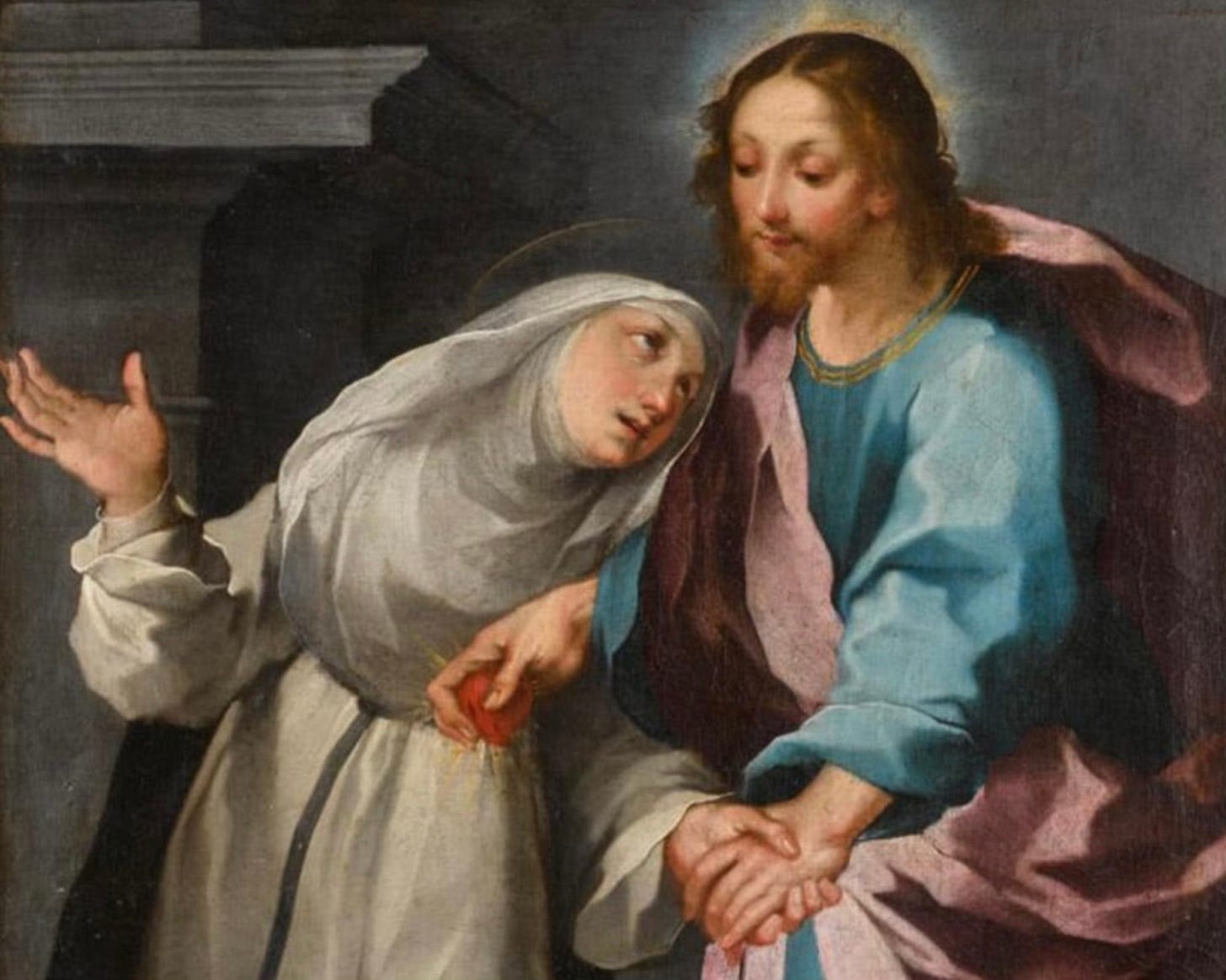 Catherine of Siena and Jesus exchanging hearts