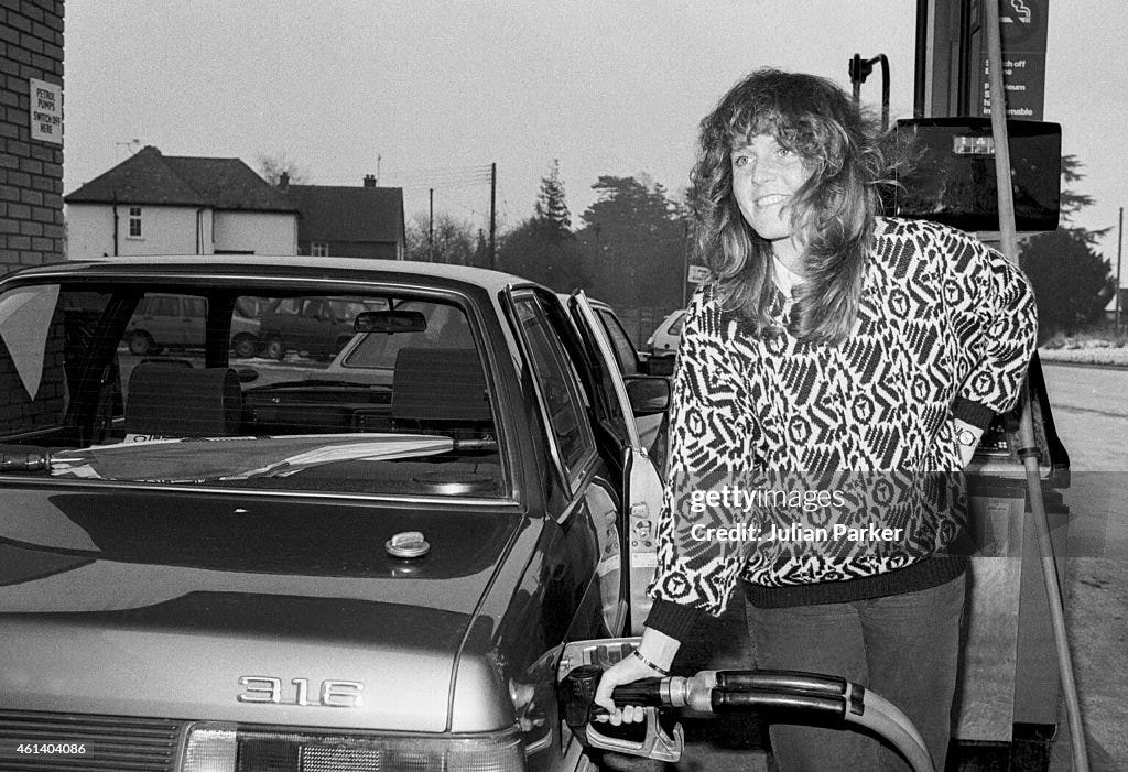 Sarah Ferguson refuels her car in Hampshire