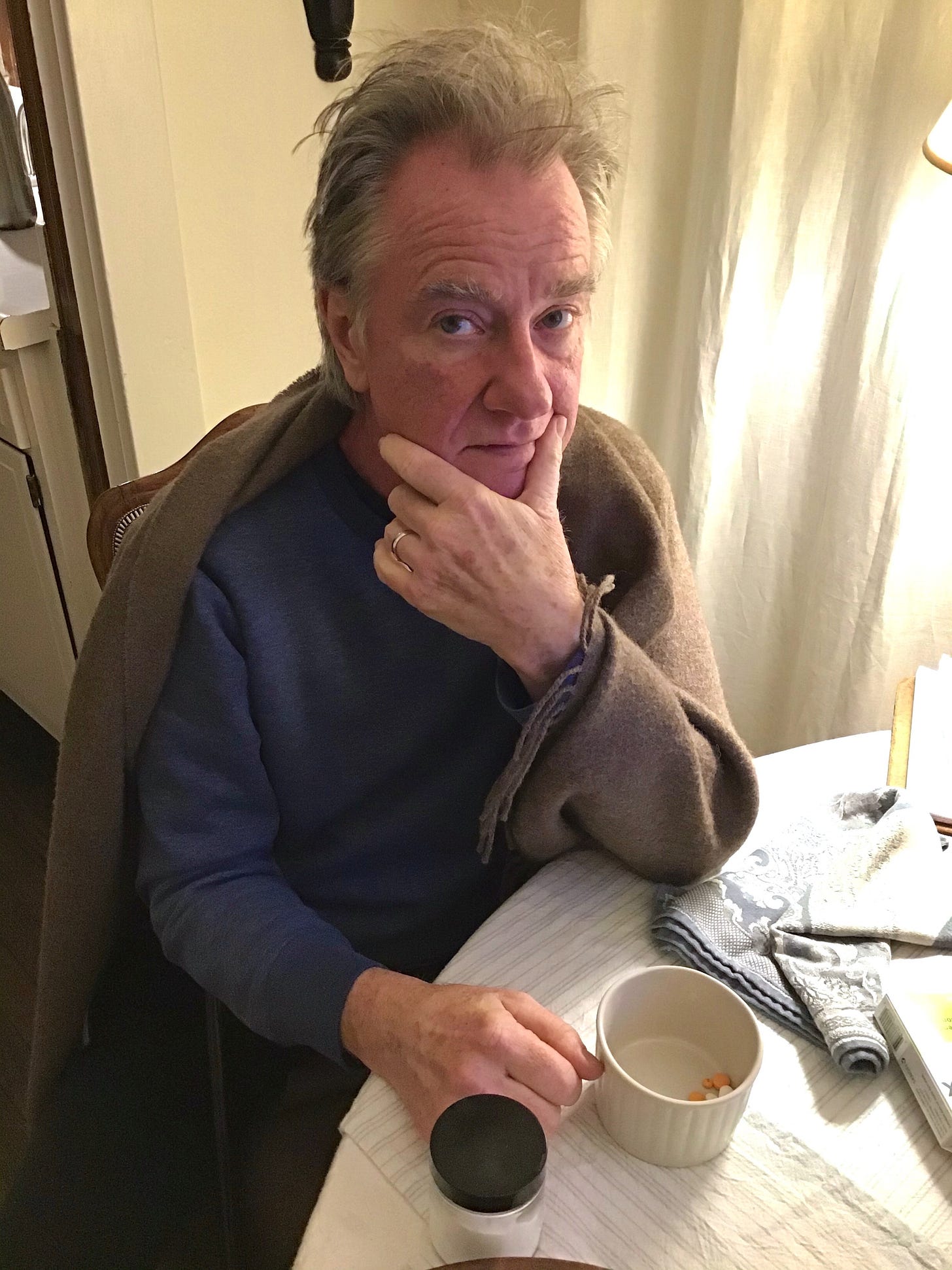 Nicholas Grimshaw during cancer treatment with acne