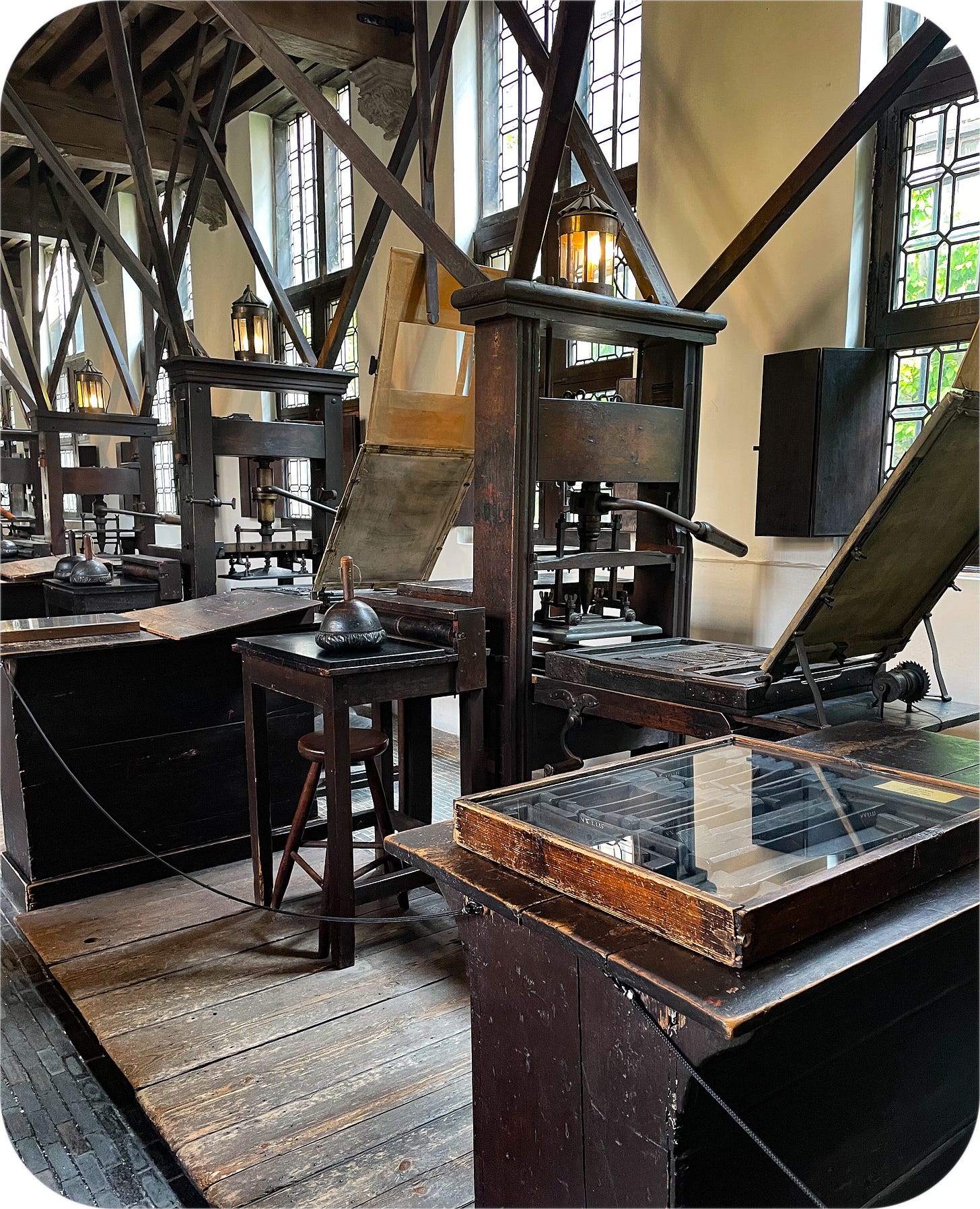 Old printing presses at the Plantin-Moretus Museum in Antwerp