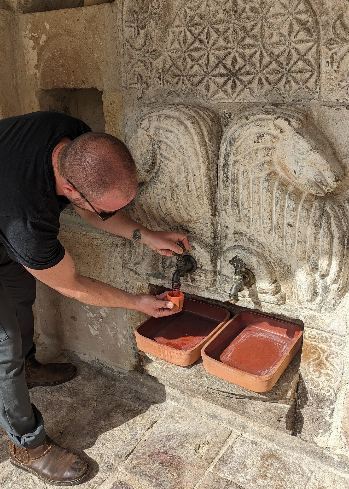 Free wine spigots at Anatolian Houses hotel in Cappadocia