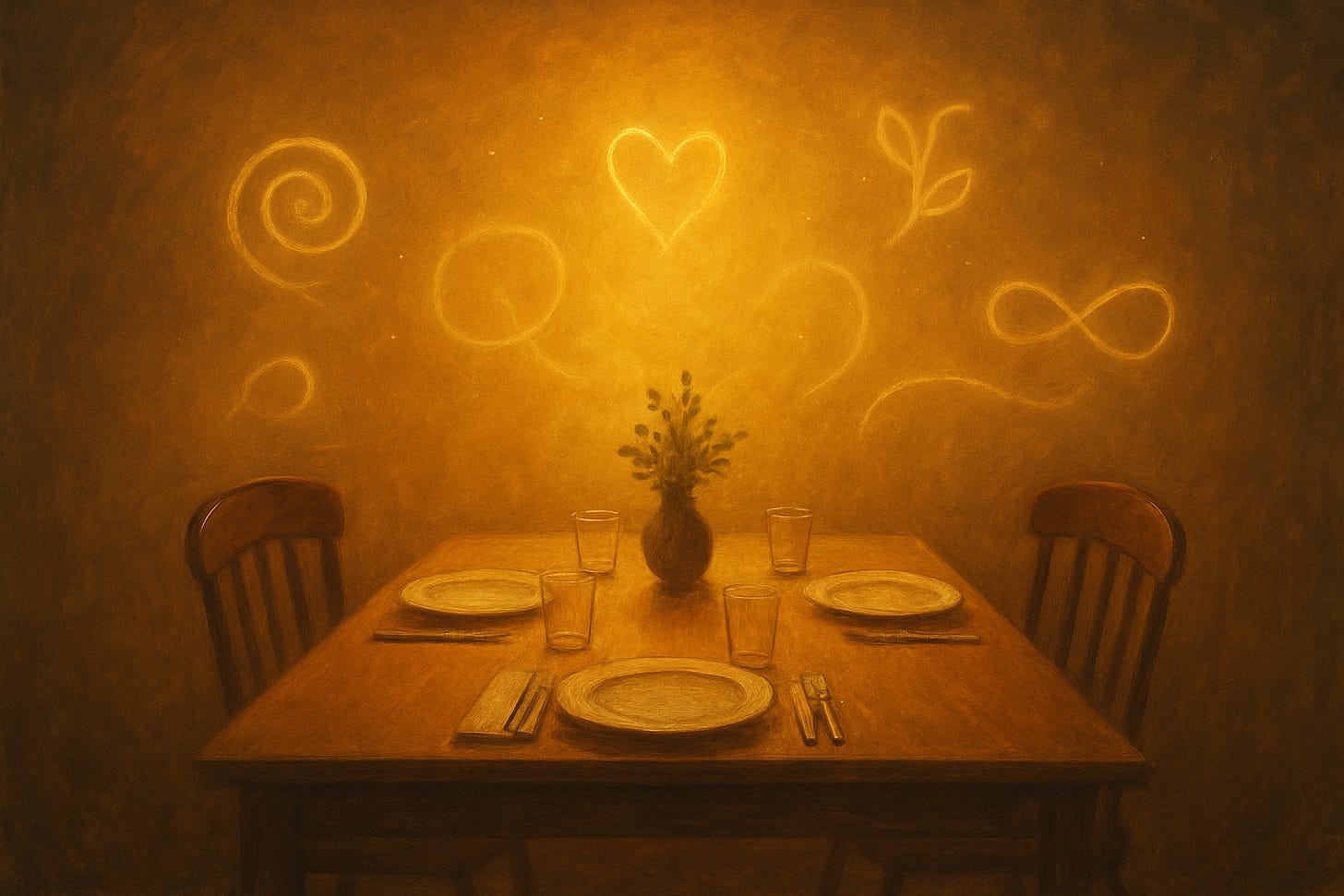 A table with plates and a vase on it

AI-generated content may be incorrect.