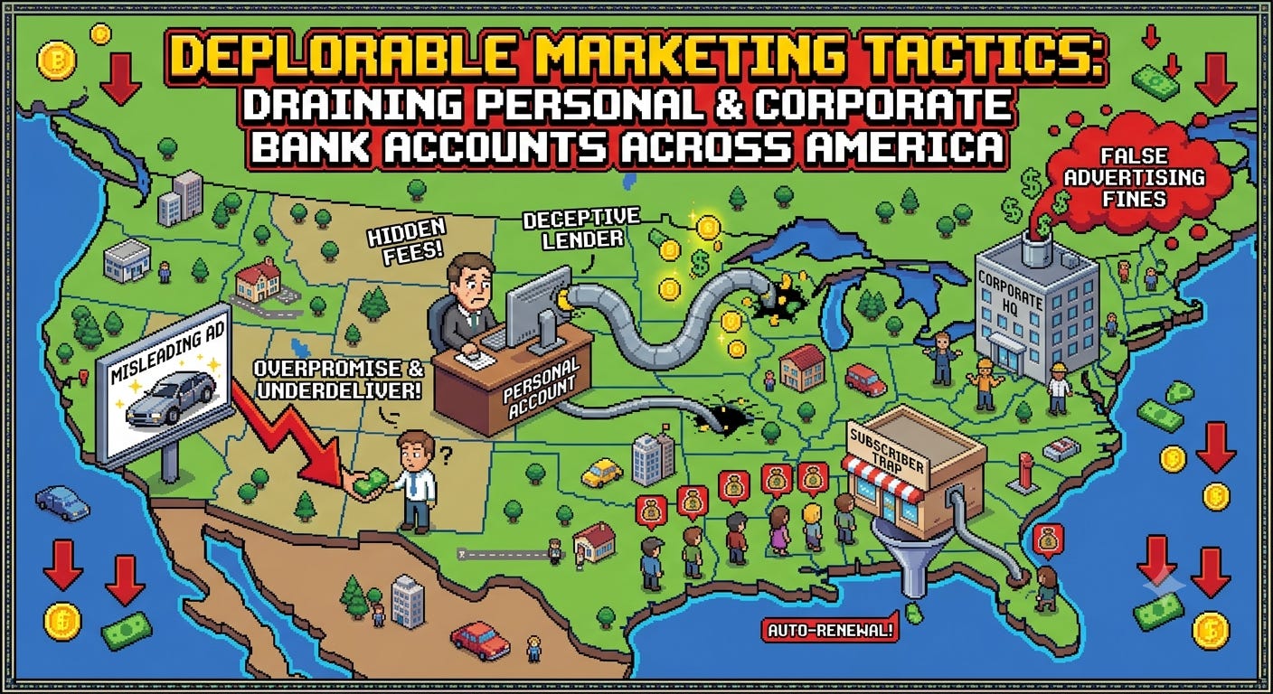 Deplorable Marketing Tactics that Drain Your Personal & Corporate Bank Accounts Across America