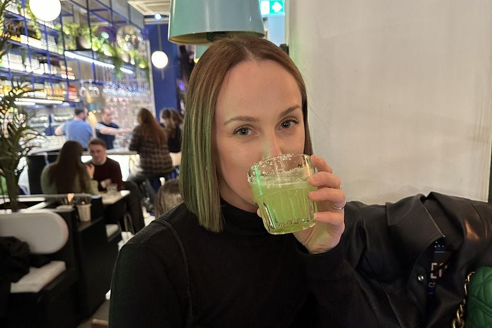 Rachael enjoys a margarita in Masa restaurant