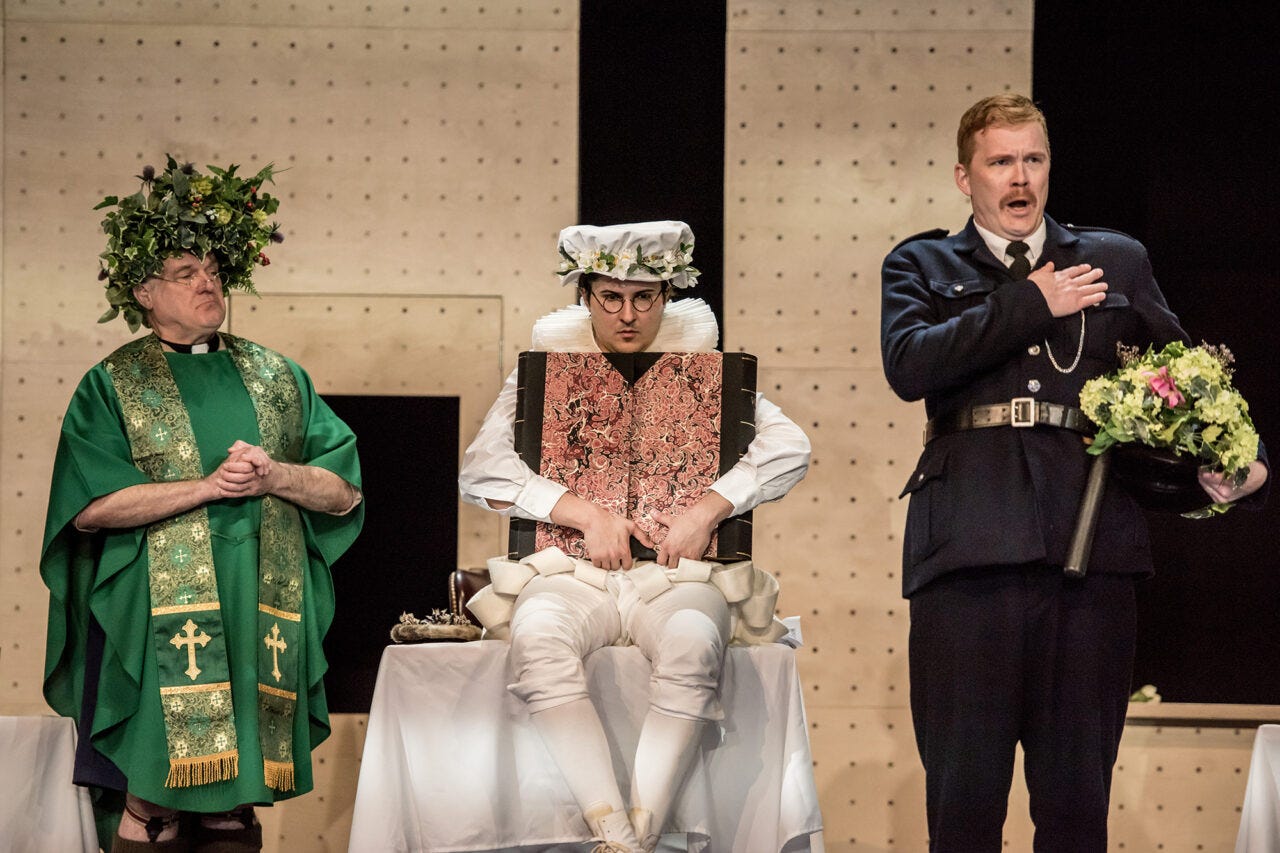 Eddie Wade, Caspar Singh, Andri Björn Róbertsson, ENO’s Albert Herring 2025 © Genevieve Girling