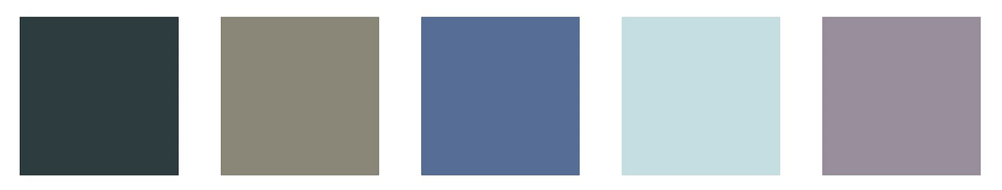 Selection of cool tones from the Benjamin Moore 2024 colour palette Selection of cool tones from the Benjamin Moore 2024 colour palette