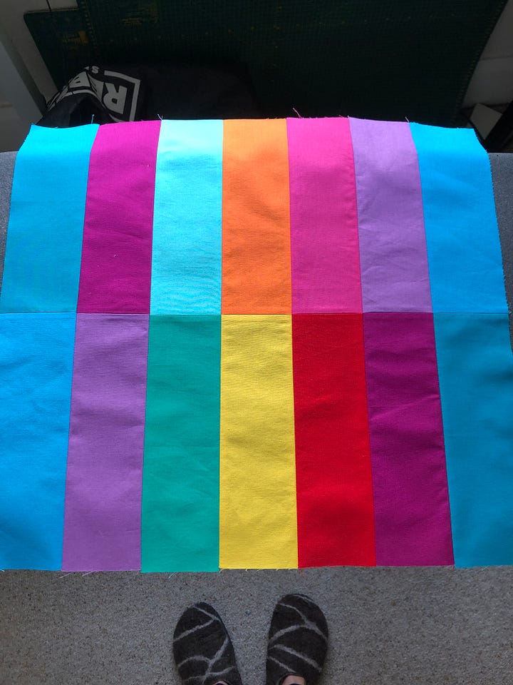 bright coloured patchwork coasters and cushion covers