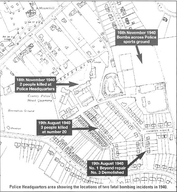 A map showing the locations of four direct hits in the immediate area of HQ. A map showing the locations of four direct hits in the immediate area of HQ.