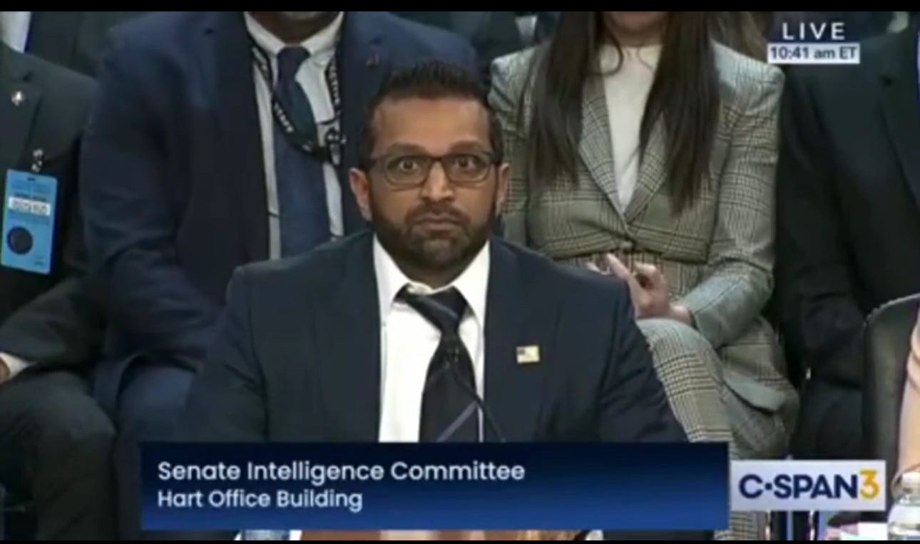 Kash Patel testifying, sanpaku eyes freaking me out. 