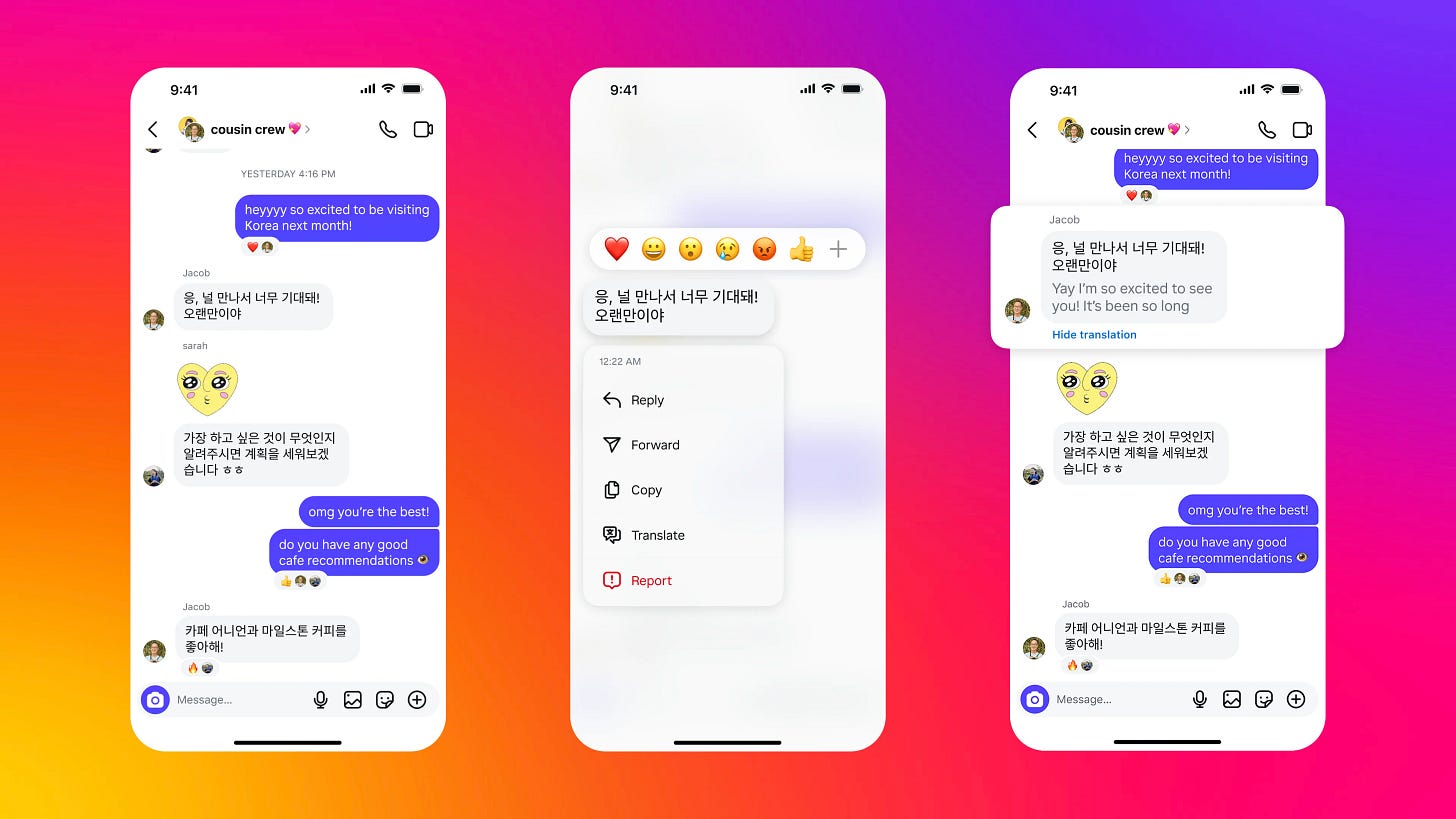 Screenshots showing translation flow in DMs