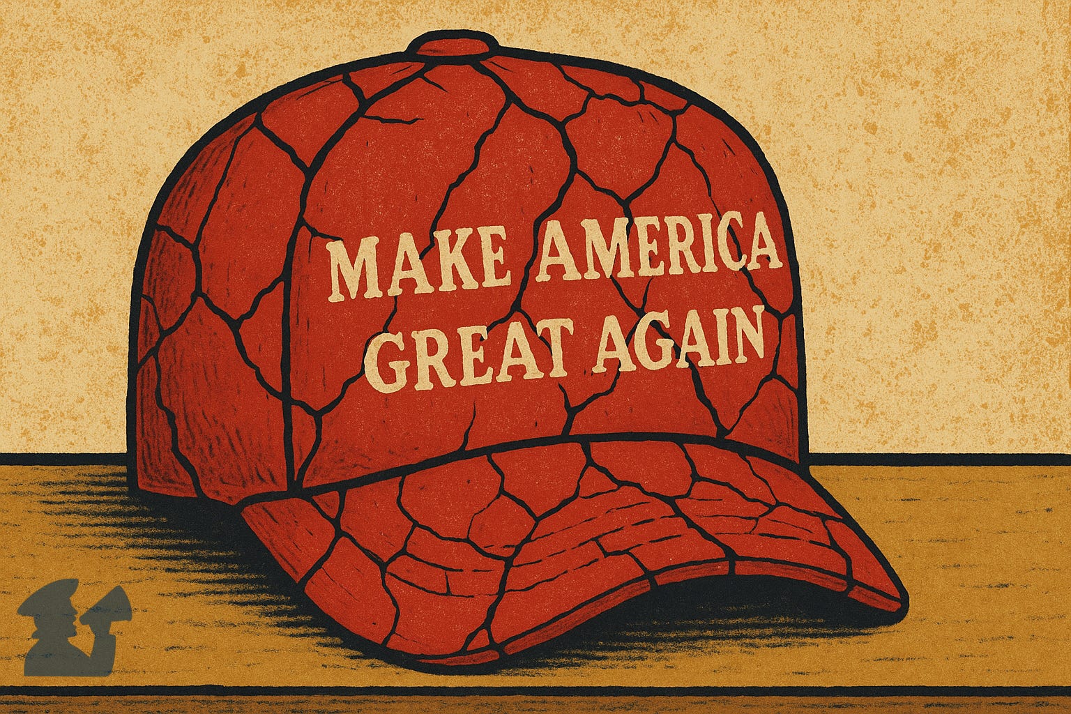 Illustration of a MAGA cap about to shatter