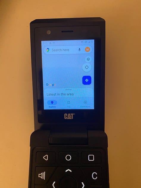 Photos of my Cat S22 Flip Phone and examples of the small digital touchscreen
