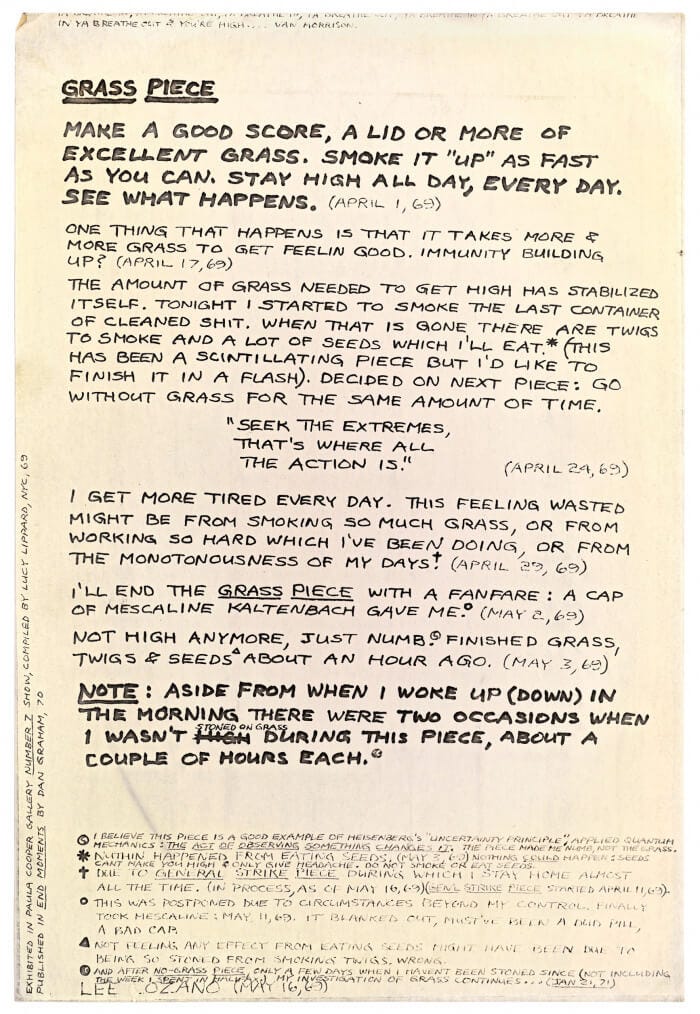 Lee Lozano, <em>Grass Piece</em>, 1969. Xerography, 12 5/8 × 8 1/2 inches. © The Estate of Lee Lozano. Courtesy of the Estate of Lee Lozano and Hauser & Wirth. Lee Lozano, <em>Grass Piece</em>, 1969. Xerography, 12 5/8 × 8 1/2 inches. © The Estate of Lee Lozano. Courtesy of the Estate of Lee Lozano and Hauser & Wirth.