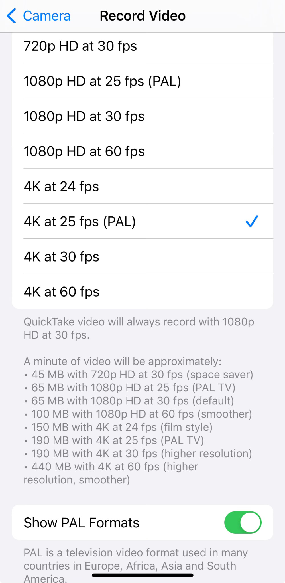 A screen grab of shutter speeds and screen resolution