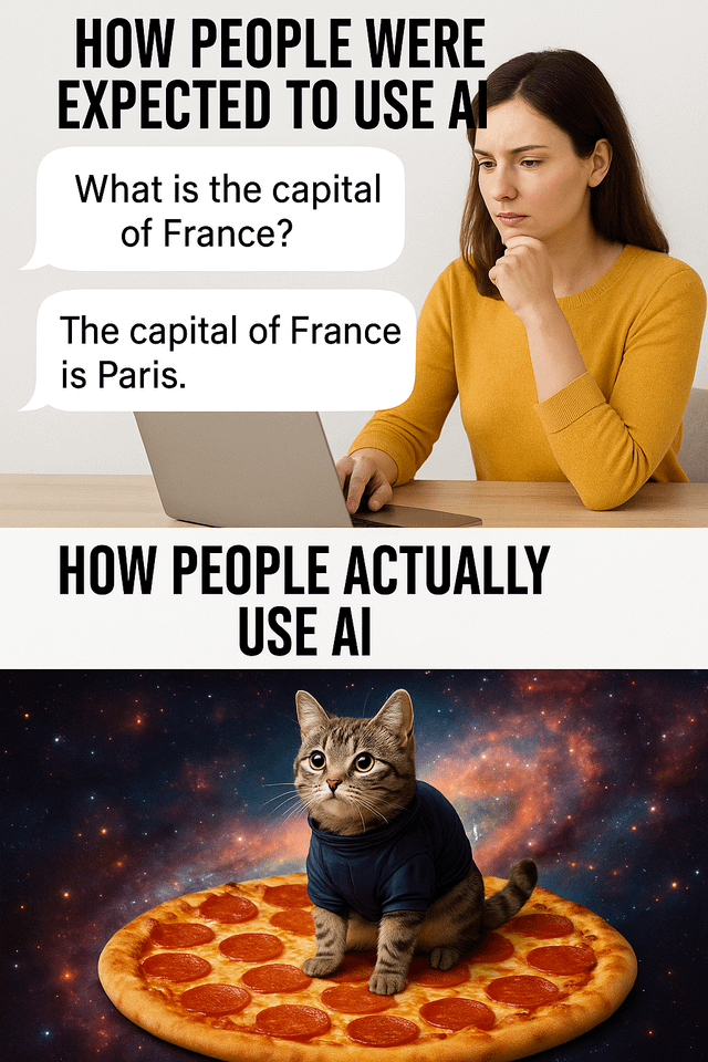 r/memes - HOW PEOPLE WERE EXPECTED TO USE N What is the capital of France? The capital of France is Paris: HOW PEOPLE ACTUALLY USE AI