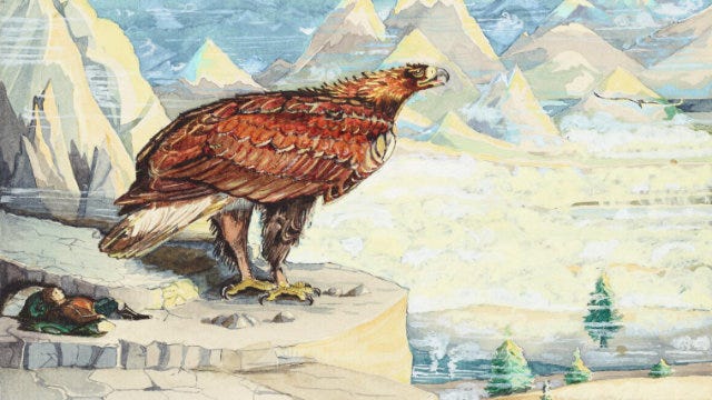 Bilbo woke up with the early sun in his eyes (John Ronald Reuel Tolkien, 1937)