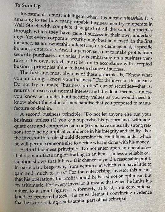 A single page of text discussing business and investing principles. The text is formatted in paragraphs with bold headings like "To Sum Up" and includes phrases about business success and investment strategies.
