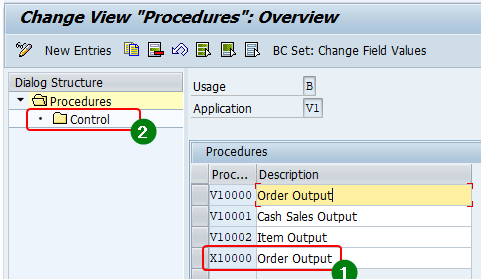 Access the output procedure of the sales areas and select the output procedure assigned to the document type. Output procedure X0001 is assigned to document type XSTA