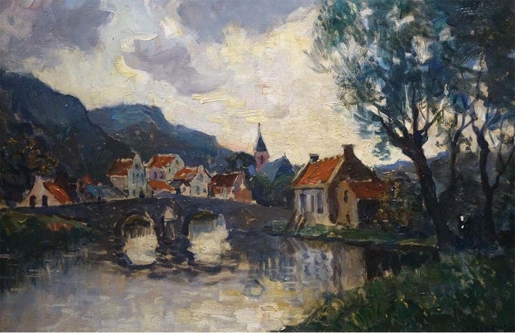 'Gezicht op Dinant' - olieverf op doek: Charles Dankmeijer (kavel 1244, Veilinghuis Van Spengen)