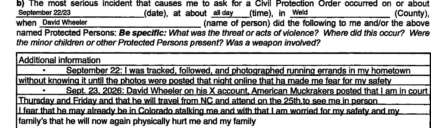 Most serious incident: Sept 22 photographed running errands; Sept 23 tweet about court dates; fear he may already be in Colorado. Most serious incident: Sept 22 photographed running errands; Sept 23 tweet about court dates; fear he may already be in Colorado.