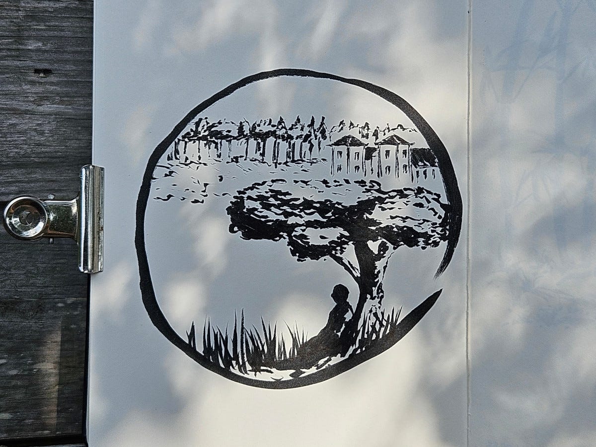 monk under tree ink brush monk under tree ink brush