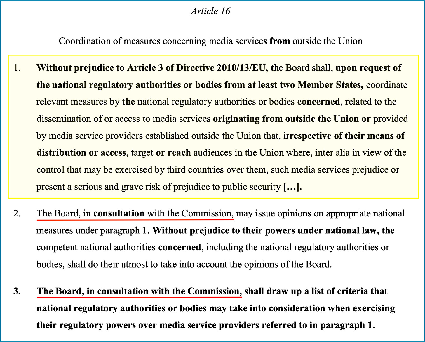 Article 16 - Coordination of measures concerning media services from outside the Union
