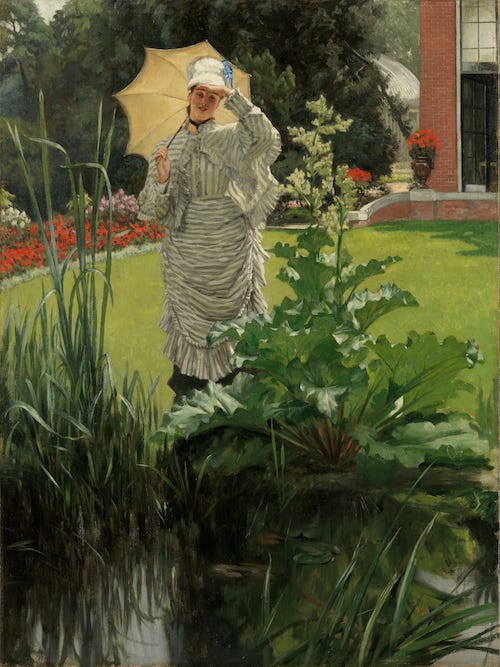 Painting of woman in spring garden