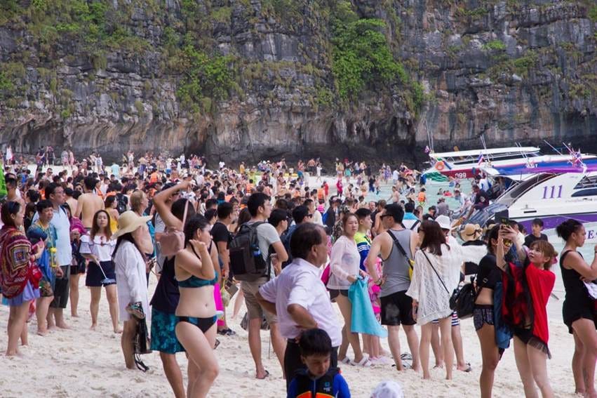 Idyllic Maya Bay Beach, Phi Phi Islands, Thailand, is showing the strains of being a honeypot tourist destination with overcrowding. Photo: Shutterstock