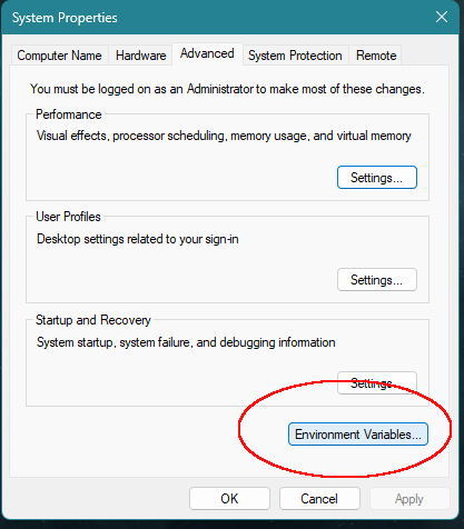 Click on Environment Variables button.