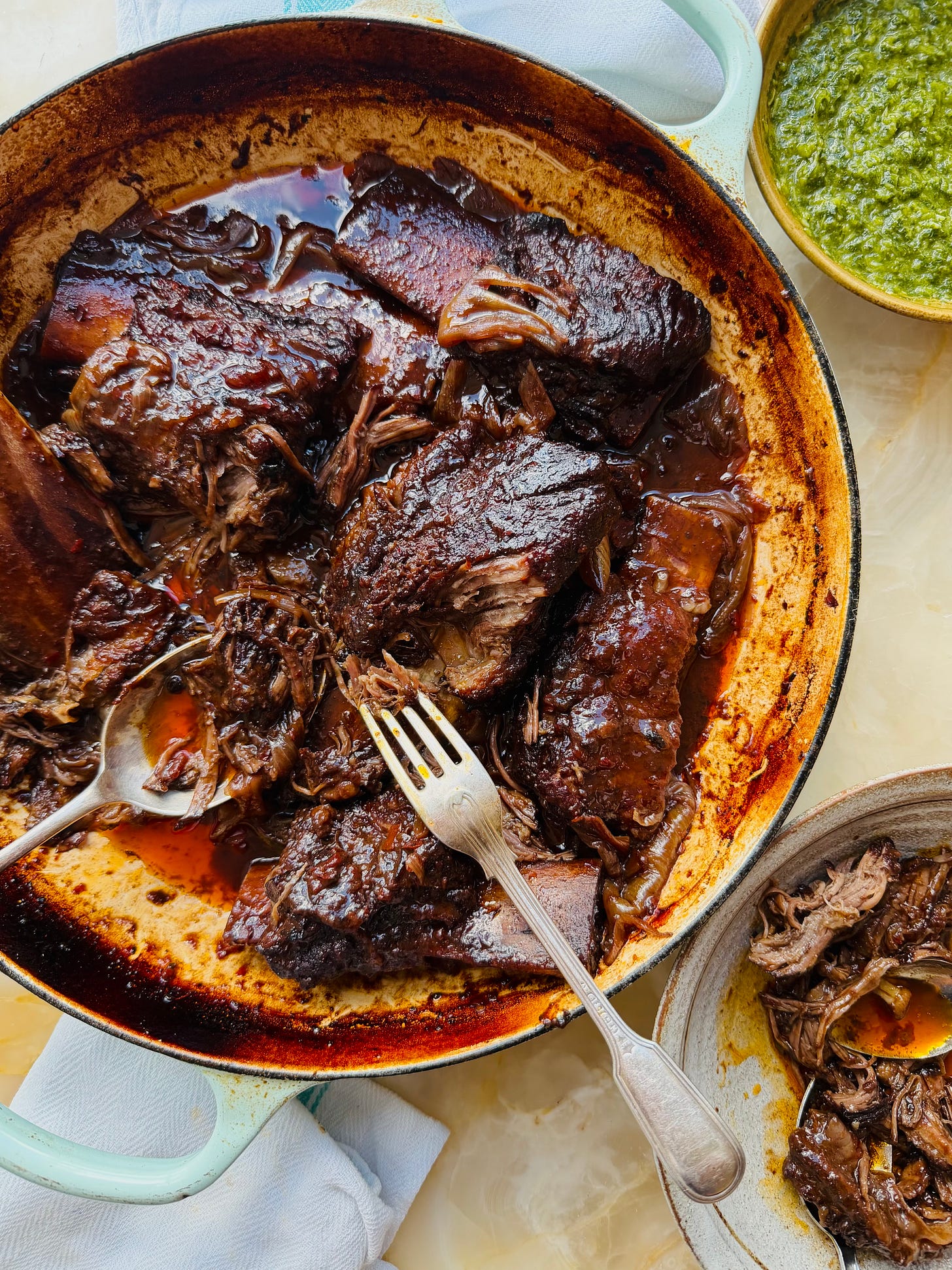 Coconut braised greens & beef short ribs with harissa