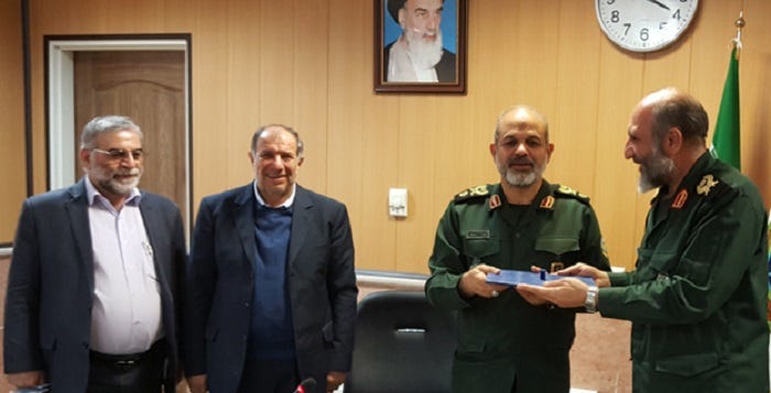From left: Mohsen Fakhrizadeh Mahabadi, former Defense Minister, Mohammad Najjar, Brig. Gen. Ahmad Vahidi, the head of National Defense University’s Research Instittue, and Brig. Gen. Na’man Gholami, acting commander of the Paramilitary Bassij - January 5, 2019