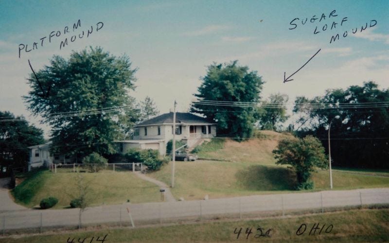 Annotated image of Sugarloaf Mound from the Heckenberg Family Scrapbook. Photograph by Jennifer Colten. (photo/Courtesy of Joan Heckenberg.) Annotated image of Sugarloaf Mound from the Heckenberg Family Scrapbook. Photograph by Jennifer Colten. (photo/Courtesy of Joan Heckenberg.)