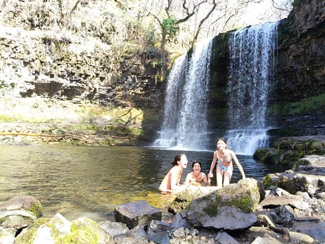 waterfalls of bannau brychieniog on a sunny day