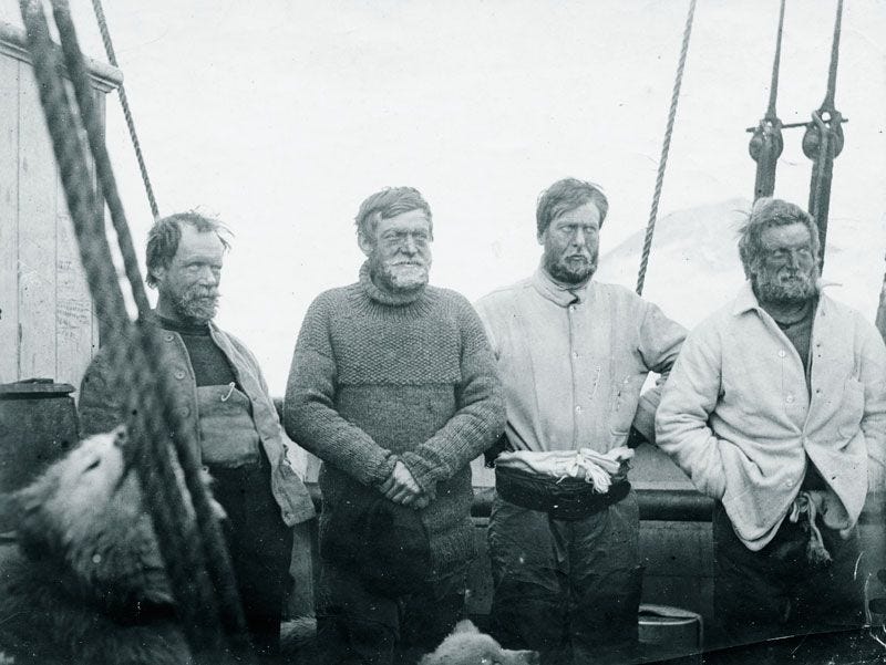 Frank Wild Ernest Shackleton Eric Marshall and Jameson Adams on the deck of the Nimrod. In 1909 the party made it to...