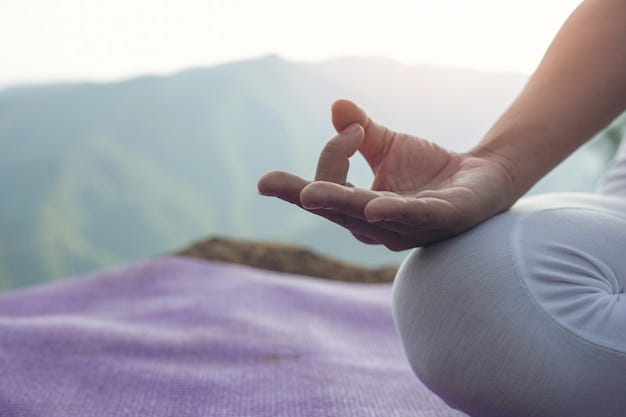 Free photo beautiful young woman meditating and exercising on top of him.