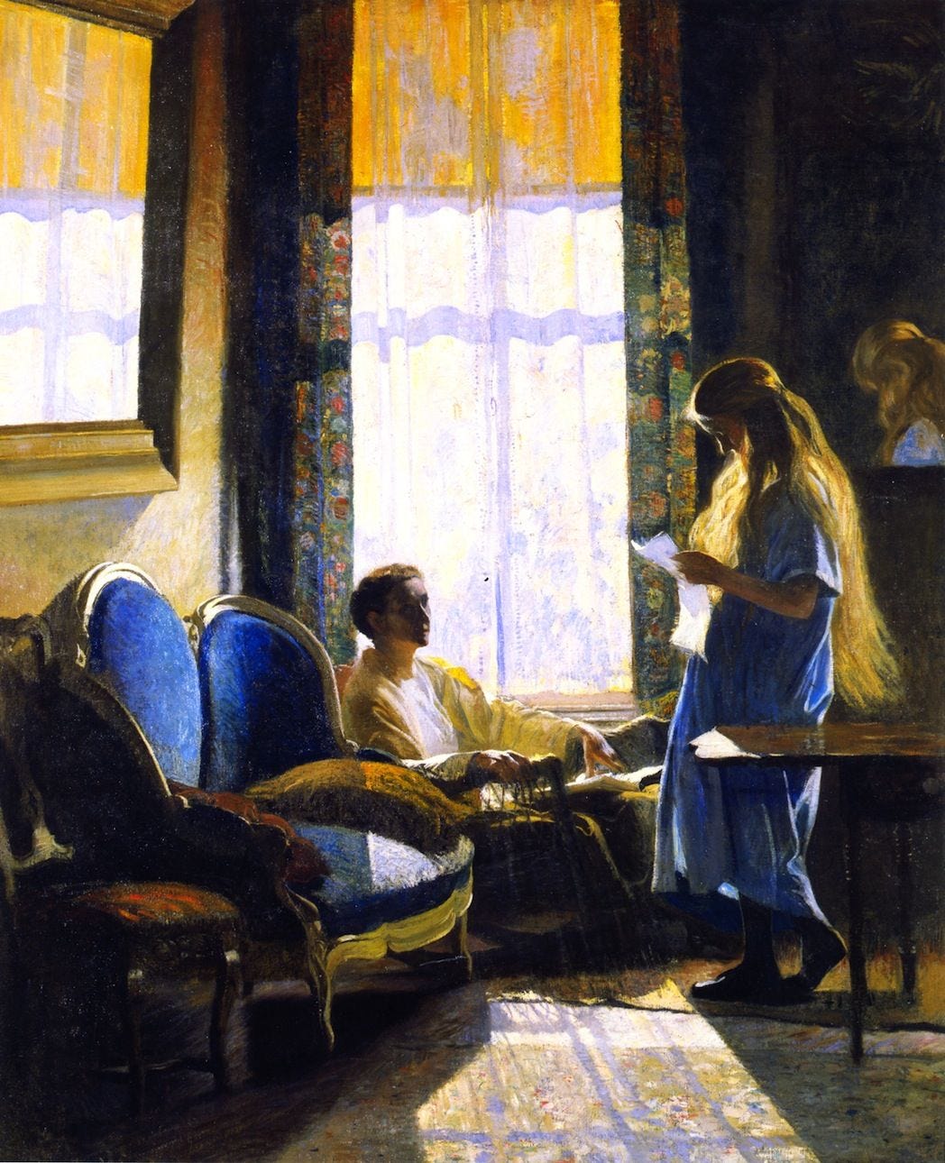Daniel Garber, "South Room on Green Street" 1920 --- I love this Garber painting because my niece resembles the young girl in the scene! Green Street, Large Painting, Painting & Drawing, American Impressionism, Impressionist Artists, Impressionist Landscape, National Gallery Of Art, Paintings I Love, American Artists