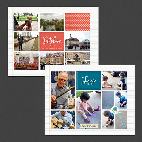 This collection helps you make a beautiful photo book to treasure full of your memories of the year.