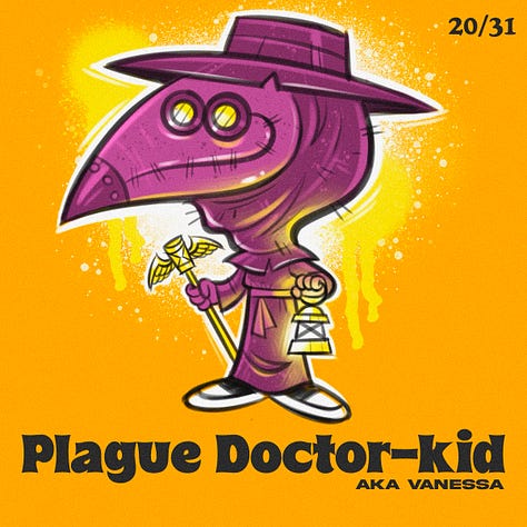 Spooky Kiddos are my custom character creations. They're kids dressed up in they're spookiest costumes. I drew one everyday for the entire month of October.