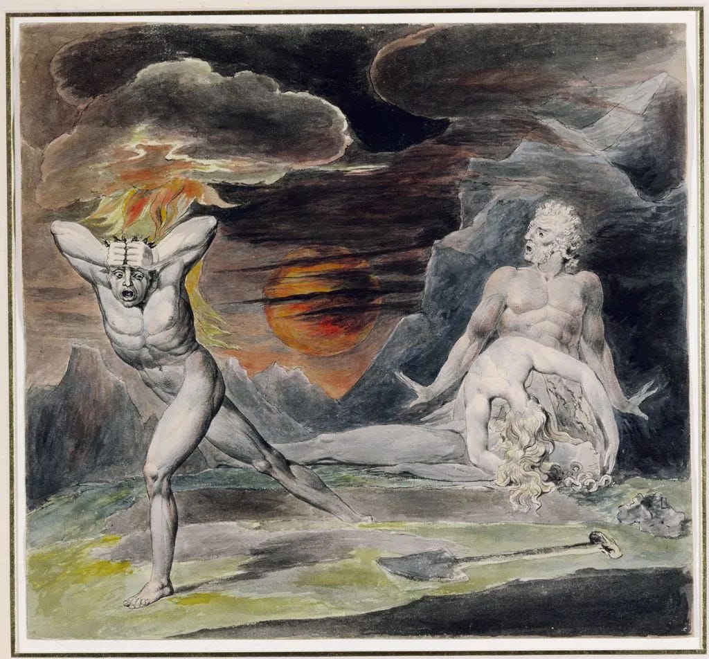 William Blake, Caïn fuyant la colère de Dieu ou Le corps d’Abel retrouvé par Adam et Ève, vers 1805-1809