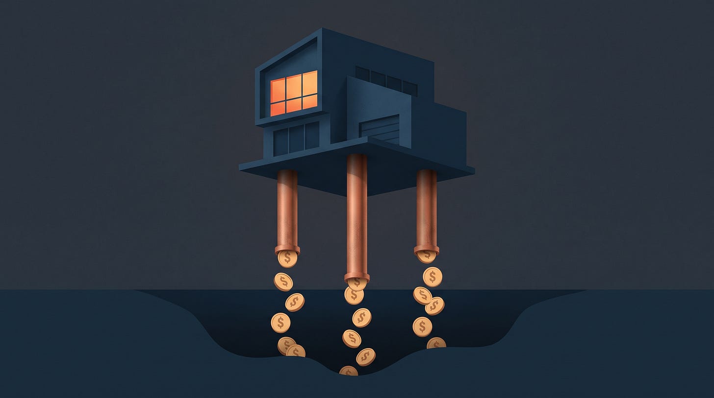 A rental house with three pipes leaking coins A rental house with three pipes leaking coins