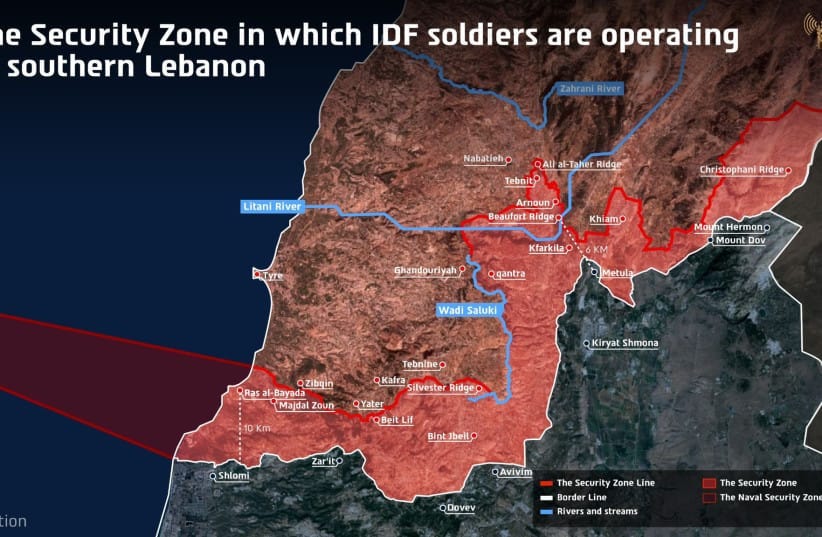 The IDF's buffer zone in Lebanon, as released on June 18, 2026. The IDF's buffer zone in Lebanon, as released on June 18, 2026.
