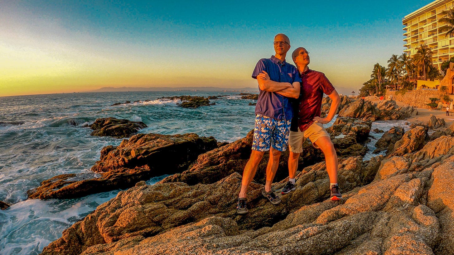 Brent and Michael on a rocky beach