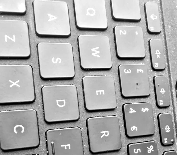 A black and white picture of Jamie's keyboard A black and white picture of Jamie's keyboard