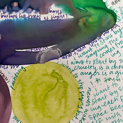 an abstract watercolor painting with all white space filled with colorful handwriting