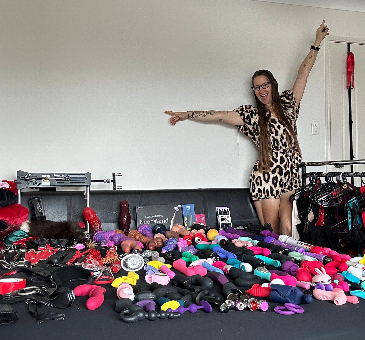Pleasurelit Patricia with a collection of pleasure toys and tools Pleasurelit Patricia with a collection of pleasure toys and tools