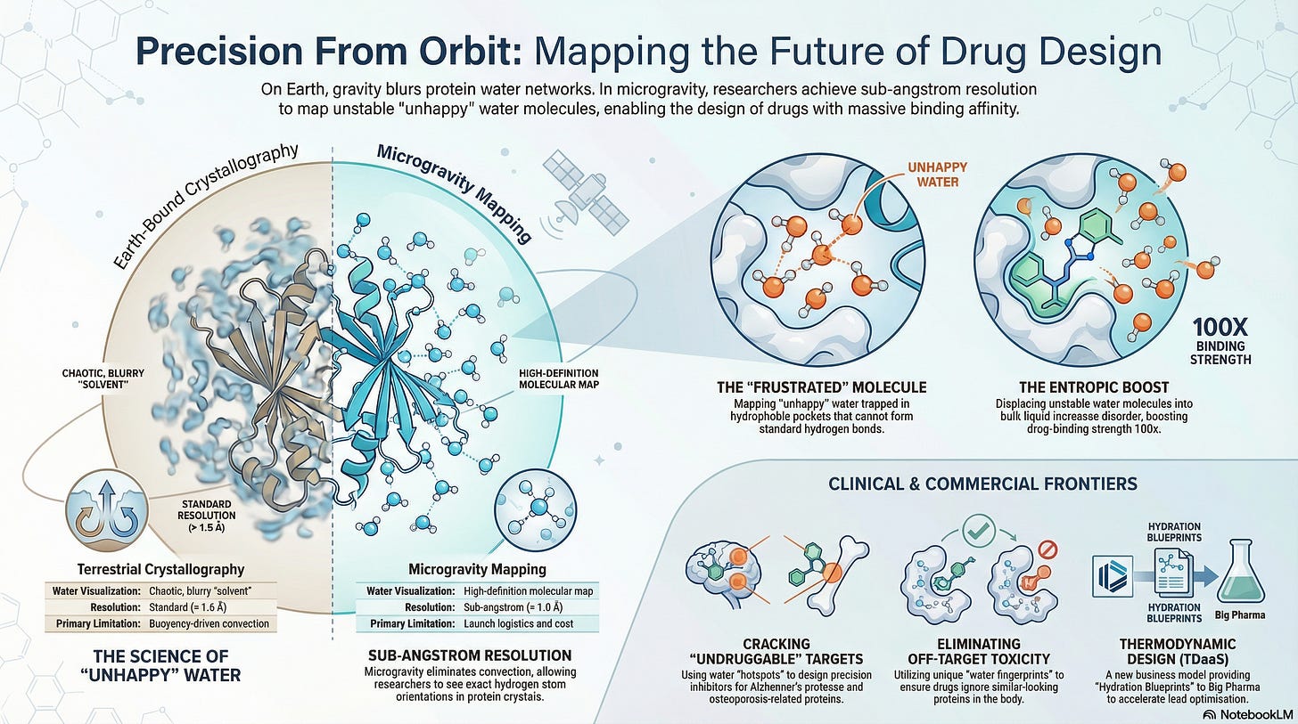 Microgravity-Enhanced Hydration Mapping for Drug Design [Innovation]