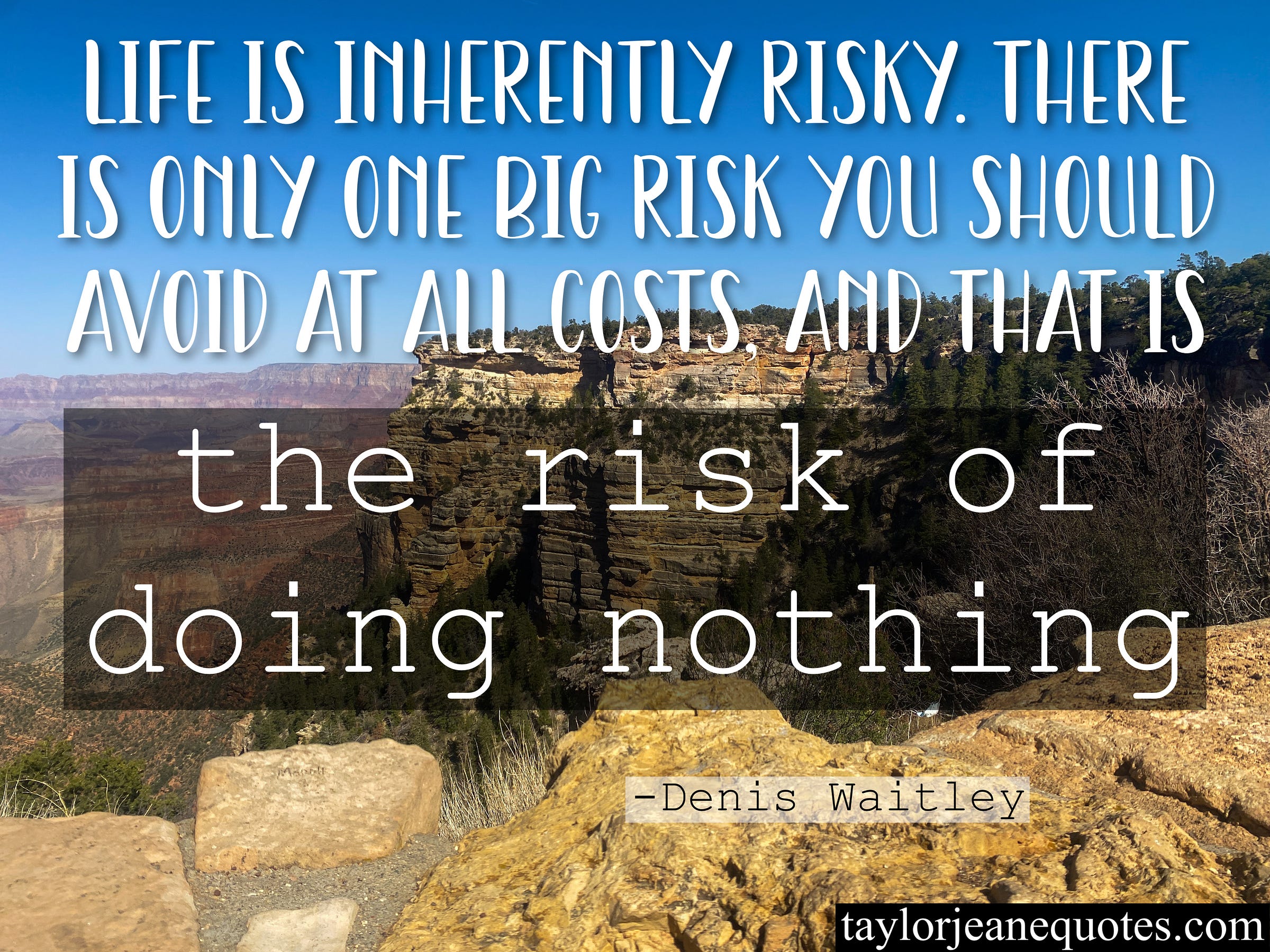 taylor jeane quotes, taylor jeane, taylor wilson, denis waitley, denis waitley quotes, grand canyon, life quotes, inspirational quotes, motivational quotes, risk quotes, take chances quotes, go for it quotes, life is risky quote, goal quotes, ambition quotes, spontenuity quotes, quote of the day email subscription free, quote of the day motivational, challenge quotes
