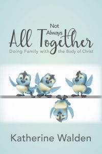Book Cover Not Always All Together. Cartoon of four cute bluebirds sitting on a telephone wire. One bird is upside down, holding on to the wire with its claws. 